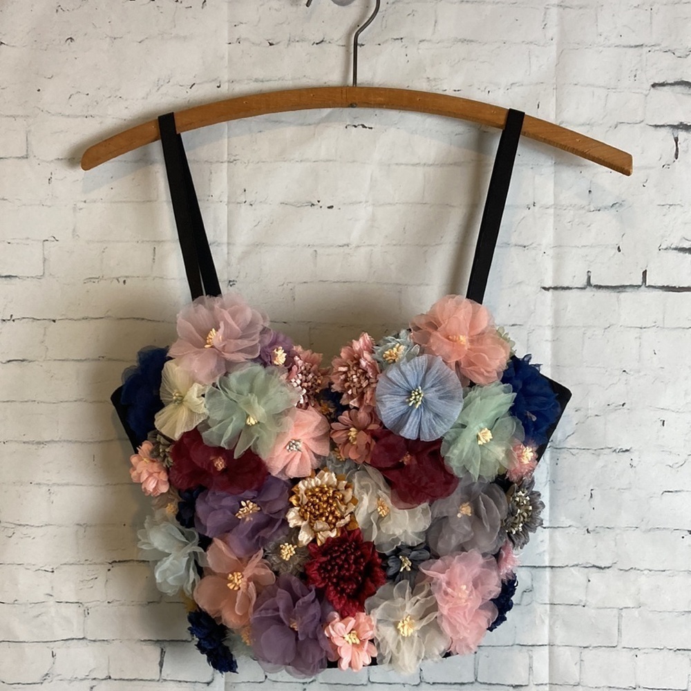 Corset Bustier 3D Floral Handmade Etsy Sz S Cottage Rave Feminine Fairy Romantic